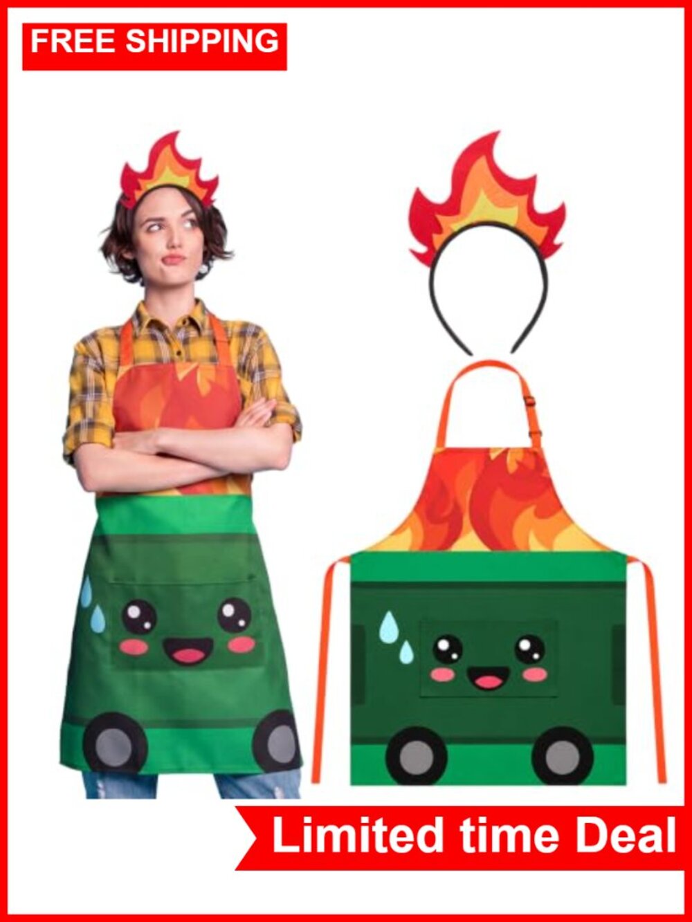 Dumpster Fire Costume Apron with Headband Set